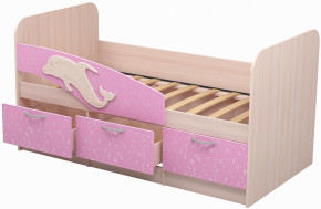 Кровать Дельфин 1,6 (Дуб молочный/фасад - Ламарти розовый) в Половинке - polovinka.germes-mebel.ru | фото