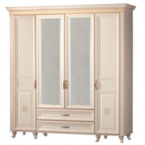 Шкаф для одежды 4-дверный с зеркалом №493 Марлен кремовый белый в Половинке - polovinka.germes-mebel.ru | фото